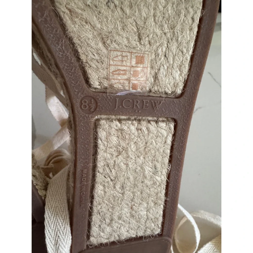 J.Crew Womens Ankle Tie Espadrille Flats Linen Lace Up Sandal Beige 8.5
